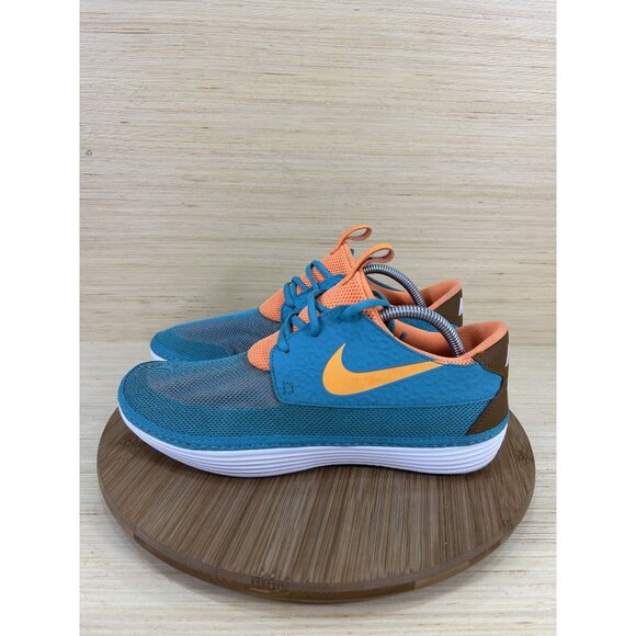 Nike Solarsoft Blue Orange Moccasin Athletic Running Shoes Mens Size 10 - Picture 1 of 8